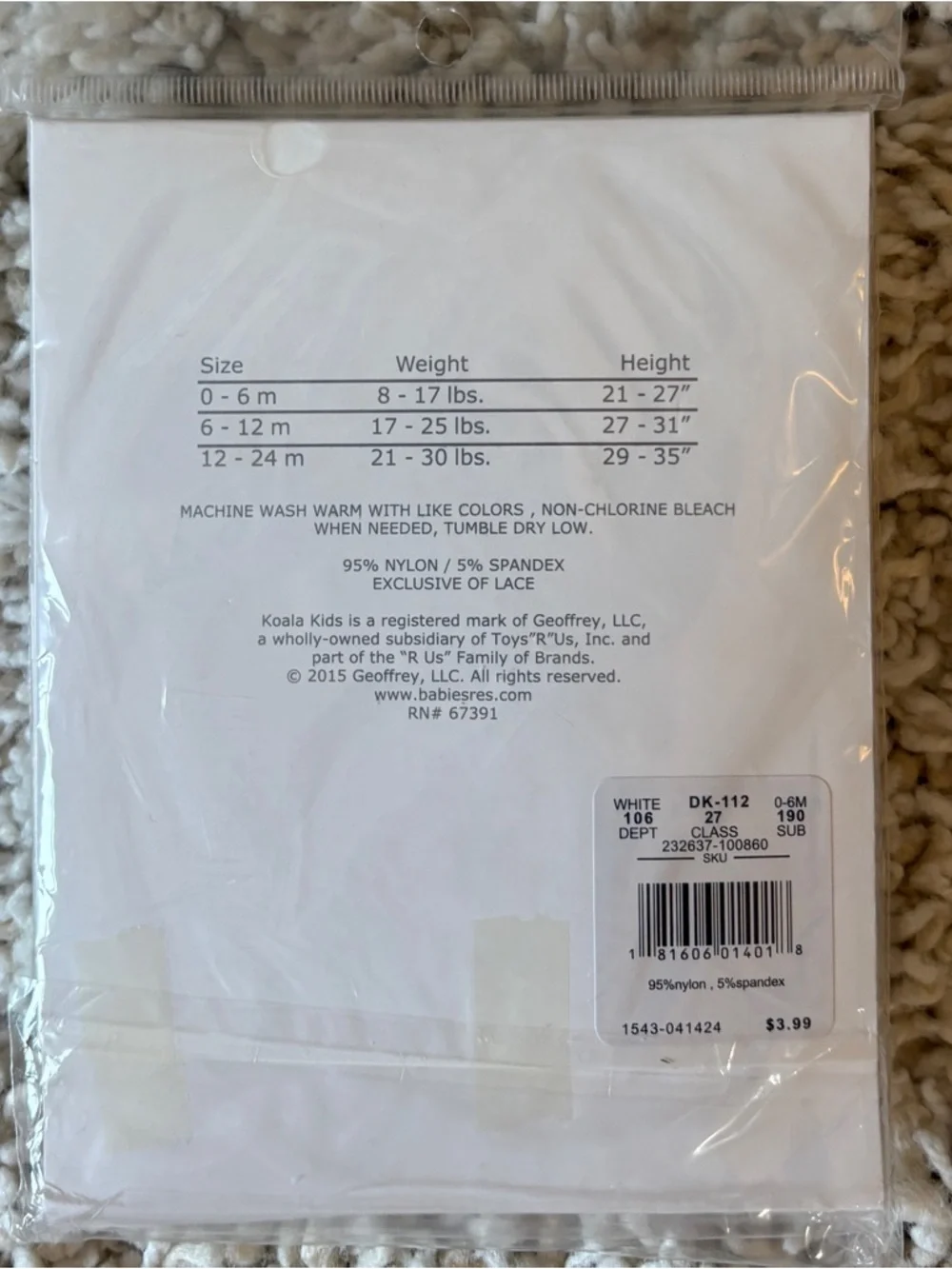 Koala Kids White Rhumba Tights 0-6 Months NIP Baby Girl Ruffle